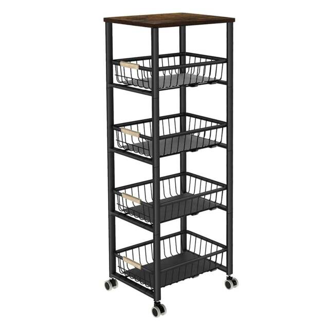 Rackhams 5 Tier Kitchen Trolley Storage Rack Cart Rolling Trolley Wheels Handle - image 1