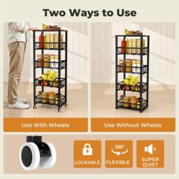 Rackhams 5 Tier Kitchen Trolley Storage Rack Cart Rolling Trolley Wheels Handle - thumbnail 3