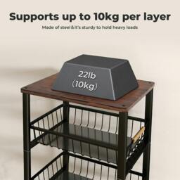 Rackhams 5 Tier Kitchen Trolley Storage Rack Cart Rolling Trolley Wheels Handle - thumbnail 5