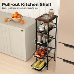 Rackhams 5 Tier Kitchen Trolley Storage Rack Cart Rolling Trolley Wheels Handle - thumbnail 6
