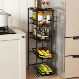 Rackhams 5 Tier Kitchen Trolley Storage Rack Cart Rolling Trolley Wheels Handle - thumbnail 2