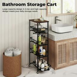 Rackhams 5 Tier Kitchen Trolley Storage Rack Cart Rolling Trolley Wheels Handle - thumbnail 4
