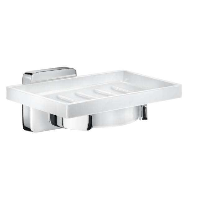 Rackhams Porcelain Rectangular Soap Dish Tray and Polished Chrome Wall Mounted Holder with Concealed Screws for Bath Shower Bathroom - image 1