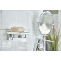 Rackhams Porcelain Rectangular Soap Dish Tray and Polished Chrome Wall Mounted Holder with Concealed Screws for Bath Shower Bathroom - thumbnail 2