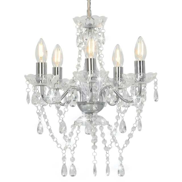 Rackhams Chandelier with Crystal Beads Silver Round 5 x E14