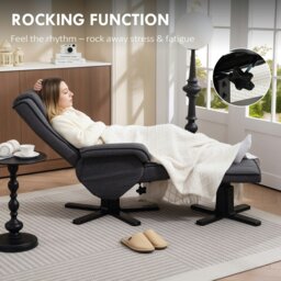 Rackhams Rocker Swivel Recliner Chair with Footstool, Linen Upholstered - Charcoal grey - 67W x 87D x 96H cm - Velvet - thumbnail 5