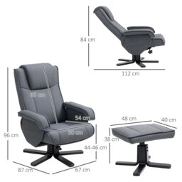 Rackhams Rocker Swivel Recliner Chair with Footstool, Linen Upholstered - Charcoal grey - 67W x 87D x 96H cm - Velvet - thumbnail 6