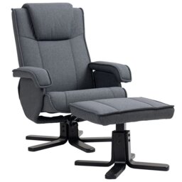 Rackhams Rocker Swivel Recliner Chair with Footstool, Linen Upholstered - Charcoal grey - 67W x 87D x 96H cm - Velvet - thumbnail 3