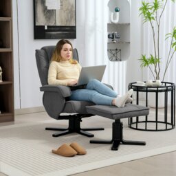 Rackhams Rocker Swivel Recliner Chair with Footstool, Linen Upholstered - Charcoal grey - 67W x 87D x 96H cm - Velvet