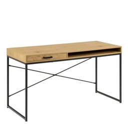 Rackhams Seaford Office Desk with 1 Drawer in Black and Oak - 1 - Black and Natural - 58