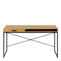 Rackhams Seaford Office Desk with 1 Drawer in Black and Oak - 1 - Black and Natural - 58 - thumbnail 2