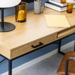 Rackhams Seaford Office Desk with 1 Drawer in Black and Oak - 1 - Black and Natural - 58 - thumbnail 6