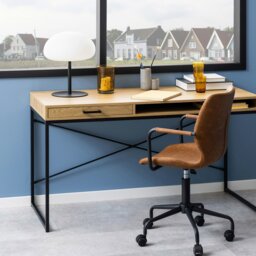 Rackhams Seaford Office Desk with 1 Drawer in Black and Oak - 1 - Black and Natural - 58 - thumbnail 5