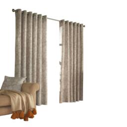 Rackhams Irwin Woodland Design Ringtop Eyelet Curtains (Pair) - Stone - 168x137cm - Stone - 50% Cotton/50% Polyester