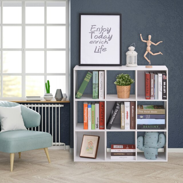 Rackhams 9 Cube Storage Unit Cabinet Bookcase Display Shelves Chipboard - White - White - image 1