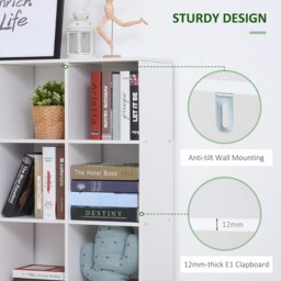 Rackhams 9 Cube Storage Unit Cabinet Bookcase Display Shelves Chipboard - White - White - thumbnail 4