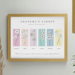 Rackhams Personalised Birth Flower Family of 6 Oak Framed Print - thumbnail 1