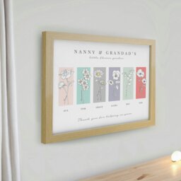 Rackhams Personalised Birth Flower Family of 6 Oak Framed Print - thumbnail 2