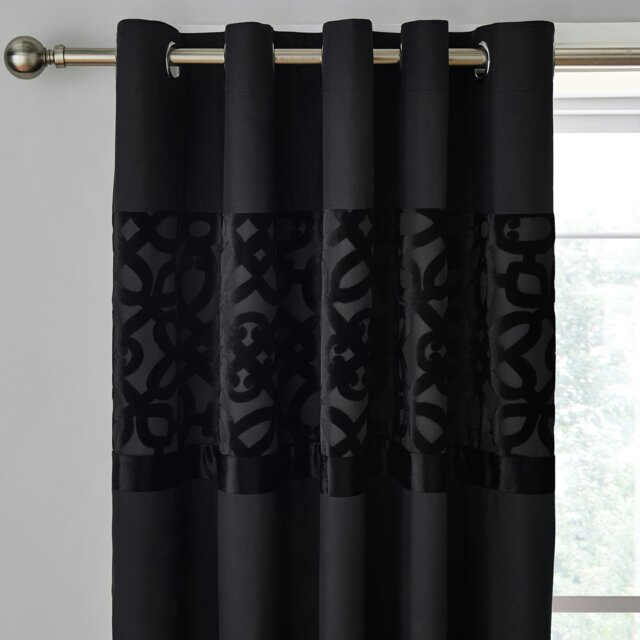 Rackhams Lattice Cut Velvet Lined Eyelet Curtains - 66x72 Inch - Black - image 1