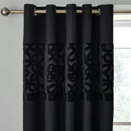 Rackhams Lattice Cut Velvet Lined Eyelet Curtains - 66x72 Inch - Black - thumbnail 1