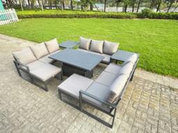 Rackhams 11 Seater Aluminum Outdoor Garden Furniture Set with Adjustable Rising Dining Table, 3 Sofas, 2 Footstools, 2 Side Tables - Grey - thumbnail 3