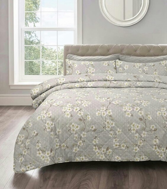 Rackhams Cherry Blossom Cotton Blend Quilted Bedspread Set - Multi - Double