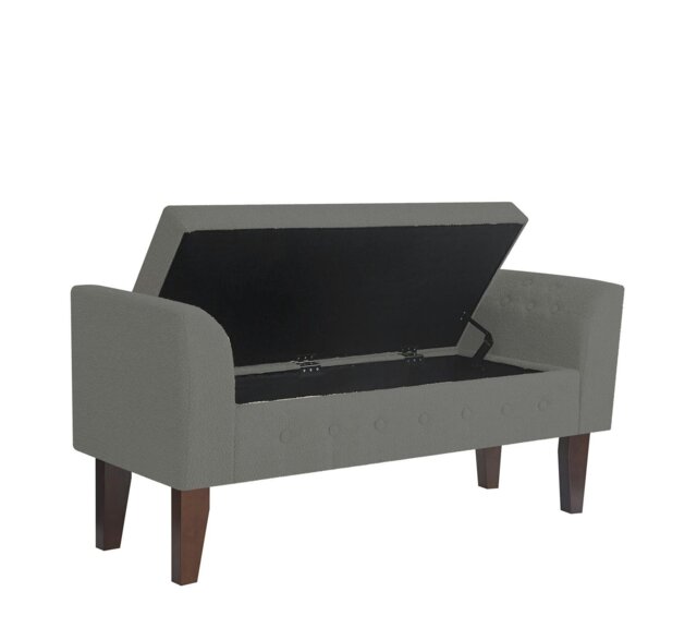 Rackhams Oxford Storage Ottoman Bench - Grey Boucle Upholstery with flip lid - Grey - image 1