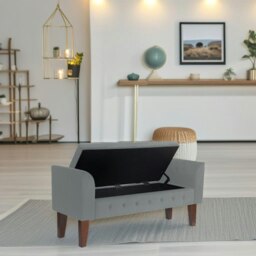Rackhams Oxford Storage Ottoman Bench - Grey Boucle Upholstery with flip lid - Grey - thumbnail 3