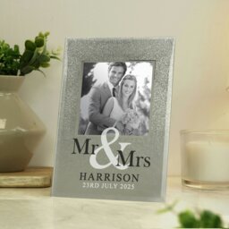 Rackhams Personalised Mr & Mrs 4x4 Glitter Glass Photo Frame