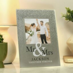 Rackhams Personalised Mr & Mrs 4x4 Glitter Glass Photo Frame - thumbnail 2