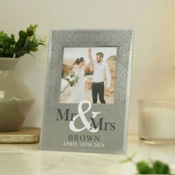 Rackhams Personalised Mr & Mrs 4x4 Glitter Glass Photo Frame - thumbnail 4