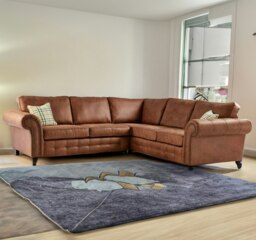Rackhams Oakland Suede 4-5 Seater Corner Sofa in Tan Brown Fabric - Brown - thumbnail 2