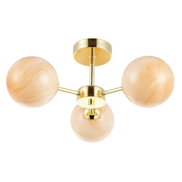 Rackhams Designer Polished Gold Ceiling Light with Amber Marble Glass Shades - image 1