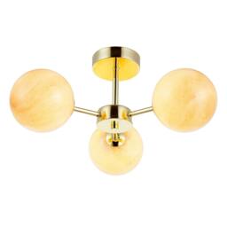 Rackhams Designer Polished Gold Ceiling Light with Amber Marble Glass Shades - thumbnail 2