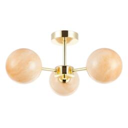 Rackhams Designer Polished Gold Ceiling Light with Amber Marble Glass Shades - thumbnail 6