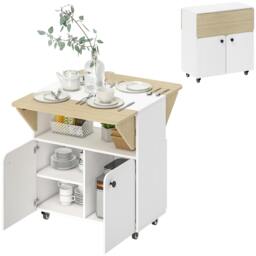 Rackhams Folding Dining Table, Rolling Drop Leaf Table with Hidden Shelf - White - 70 - White - thumbnail 2