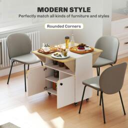 Rackhams Folding Dining Table, Rolling Drop Leaf Table with Hidden Shelf - White - 70 - White - thumbnail 5