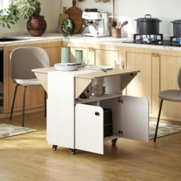 Rackhams Folding Dining Table, Rolling Drop Leaf Table with Hidden Shelf - White - 70 - White