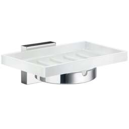 Rackhams Porcelain Rectangular Soap Dish Tray and Polished Chrome Wall Mounted Holder with Concealed Screws for Bath Shower Bathroom