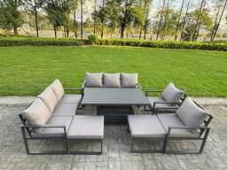 Rackhams 10 Seater Aluminium Garden Furniture Set with Adjustable Rising Dining Table, 2 Sofas, 2 Footstools - Dark Grey - thumbnail 1