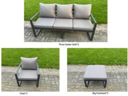 Rackhams 10 Seater Aluminium Garden Furniture Set with Adjustable Rising Dining Table, 2 Sofas, 2 Footstools - Dark Grey - thumbnail 3