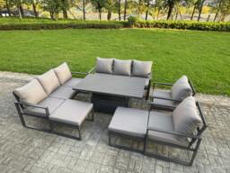 Rackhams 10 Seater Aluminium Garden Furniture Set with Adjustable Rising Dining Table, 2 Sofas, 2 Footstools - Dark Grey - thumbnail 2