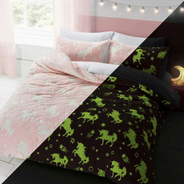 Rackhams Unicorn Teddy Fluffy and Warm Fleece Duvet Cover Set - Multi - Single