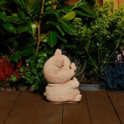 Rackhams Adorable Small Cast Stone Cute Pig Garden Statue - thumbnail 3