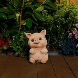 Rackhams Adorable Small Cast Stone Cute Pig Garden Statue