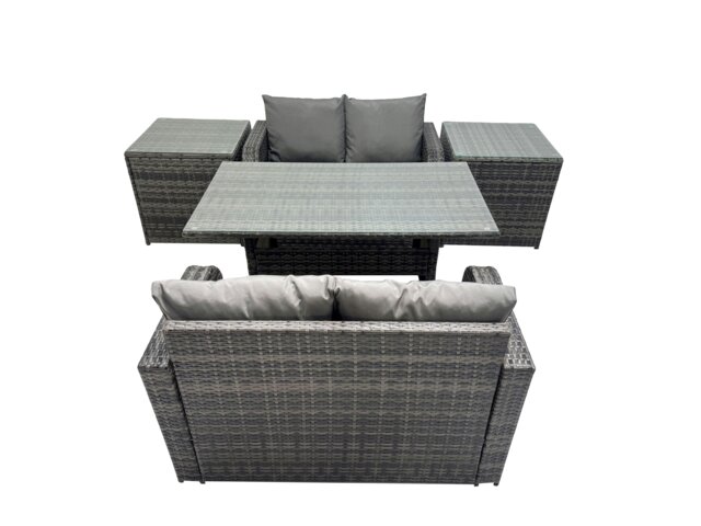 Rackhams 4 Seat Outdoor Wicker PE Rattan Garden Furniture Set Dining Table Sofa Sets with 2 Side Tables Dark Grey Mixed - image 1