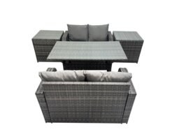 Rackhams 4 Seat Outdoor Wicker PE Rattan Garden Furniture Set Dining Table Sofa Sets with 2 Side Tables Dark Grey Mixed - thumbnail 1