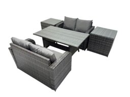Rackhams 4 Seat Outdoor Wicker PE Rattan Garden Furniture Set Dining Table Sofa Sets with 2 Side Tables Dark Grey Mixed - thumbnail 2