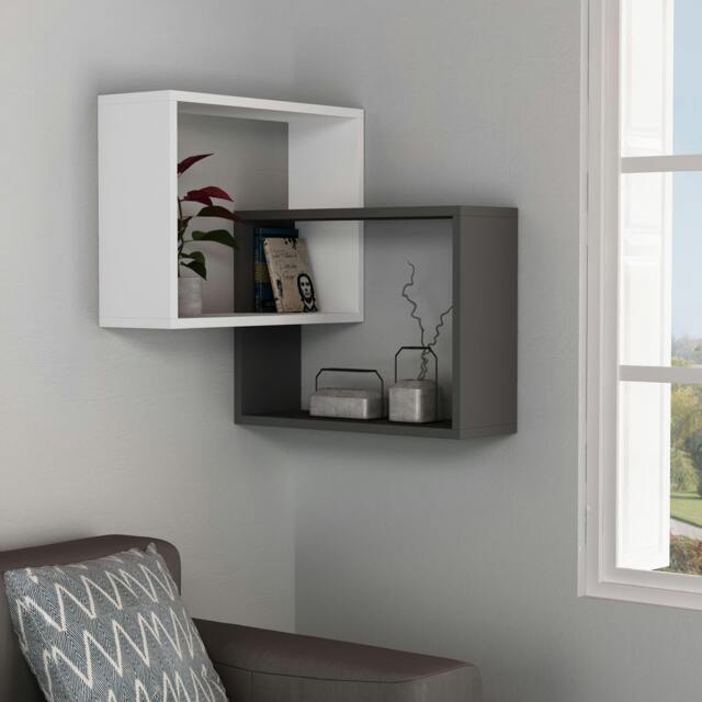 Rackhams Ring Corner Wall Mounted Modern Bookcase Display Unit 60cm - White,Anthracite Grey - image 1