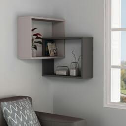 Rackhams Ring Corner Wall Mounted Modern Bookcase Display Unit 60cm - White,Anthracite Grey - thumbnail 2